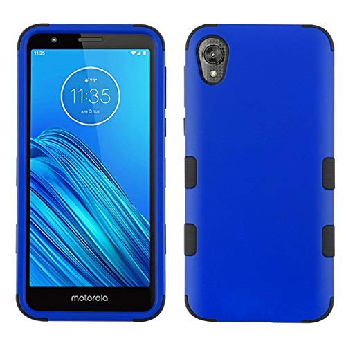 Kaleidio Case For Motorola Moto E6 [TUFF Armor] Impact Protective Hybrid [Shockproof] 3-Piece Dual Layer Rubber Cover w/ Overbrawn Prying Tool [Blue/Black]