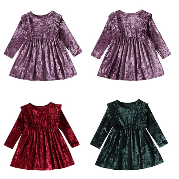 KYAIGUO Infant Toddler Girls Long Sleeve Velvet Dresses for Girls,Baby Dresses Kids Spring Fall Dress Party Gown Baby Kids Fall Winter Ruffle Long Sleeve Wedding Evening Dress 9M-4Years