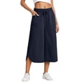 thumbnail image 1 of Pantalones capri deportivos casuales de color liso con cordón para mujer, cintura elástica, para verano, 1 of 6