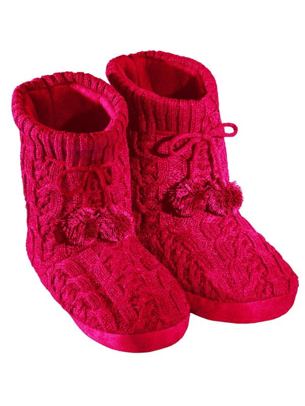 Ladies cream knitted fur trim pull on slipper boots 