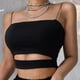 thumbnail image 4 of Señoras Sexy Moda Espagueti Rayas Hueco Corto Top Casual Color puro Camiseta corta Chaleco sin mangas más el tamañopangjing, 4 of 4