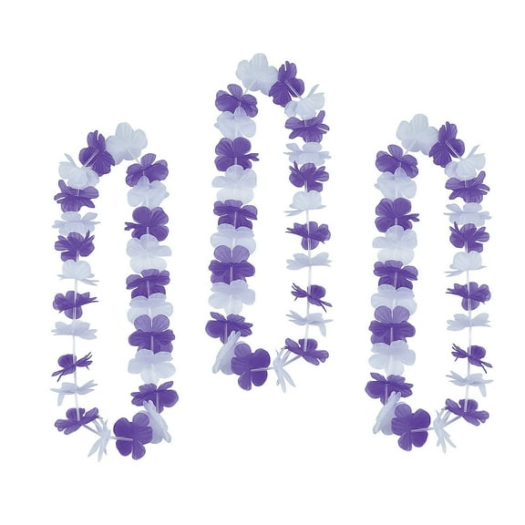 Team Spirit Flower Leis Purple Wht - Apparel Accessories - 12 Pieces