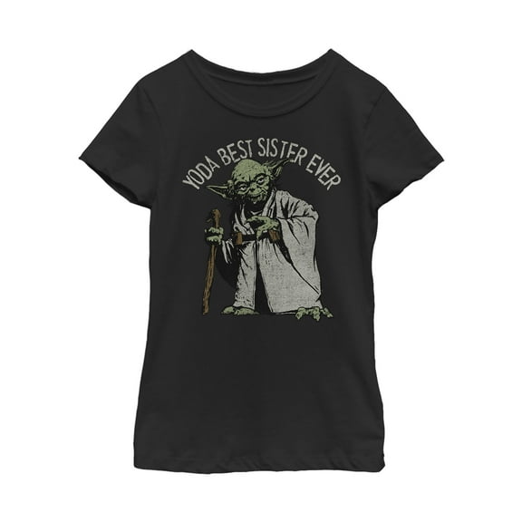 Girl's Star Wars Yoda Best Sister Ever  Graphic Tee Black X Large