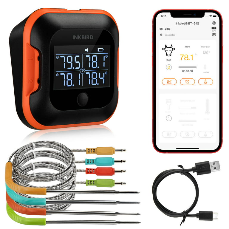 INKBIRD Waterproof BBQ Meat Thermometer IBT-4XC with 4 Probes