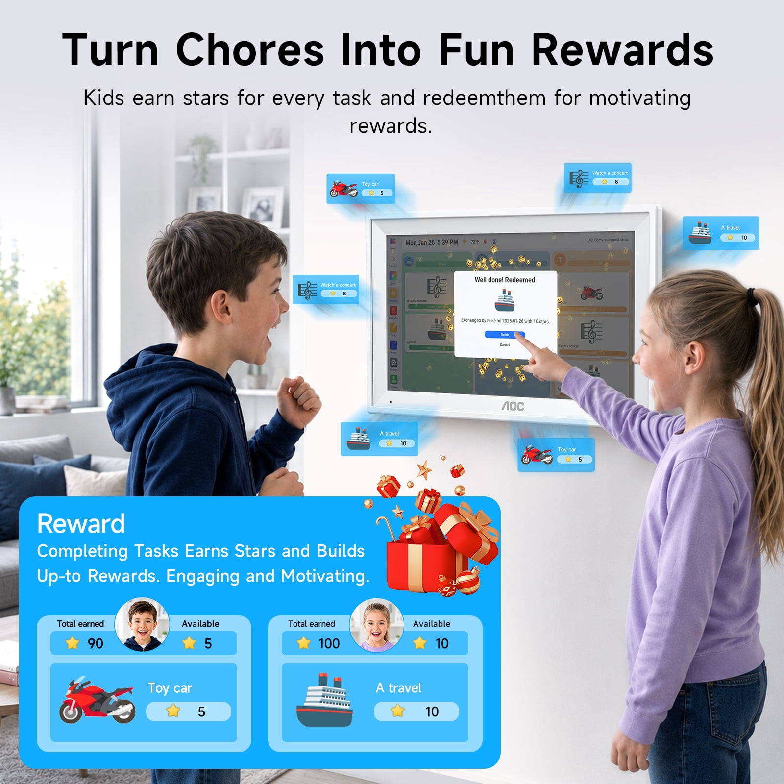 Froura AOC Digital Calendar, 15.6-inch Smart Wall Calendar Touchscreen Interactive Display Digital Calendar, All-in-One Family Organizer and Chore Chart, Wall Mount