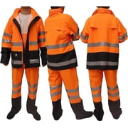 RainRider Rain Suits Waterproof for Men & Women Heavy Duty Rain Gear High Visibility Reflective Jacket Bib Pants 3 Pieces Rainwear