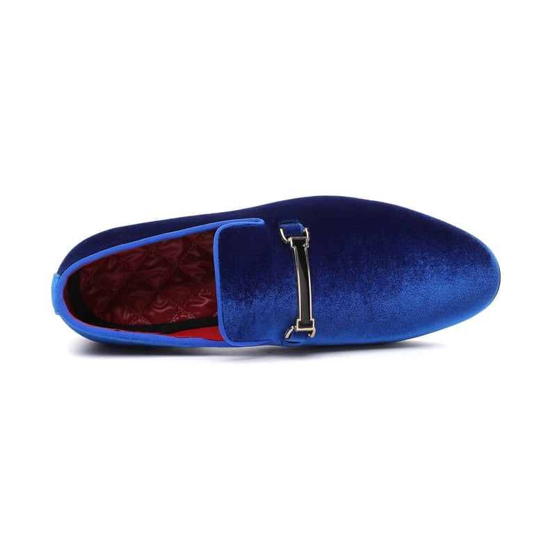 Men\'s Royal Blue Velvet Penny Loafer Slip On Comfortable Party Classic Shoes Santimon Mens Velvet Penny Loafers Slip-on Metal Buckle  main image 2