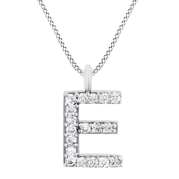 AFFY 0.22 Ct Natural Diamond E Initial Letter Pendant Necklace In 14K Solid White Gold