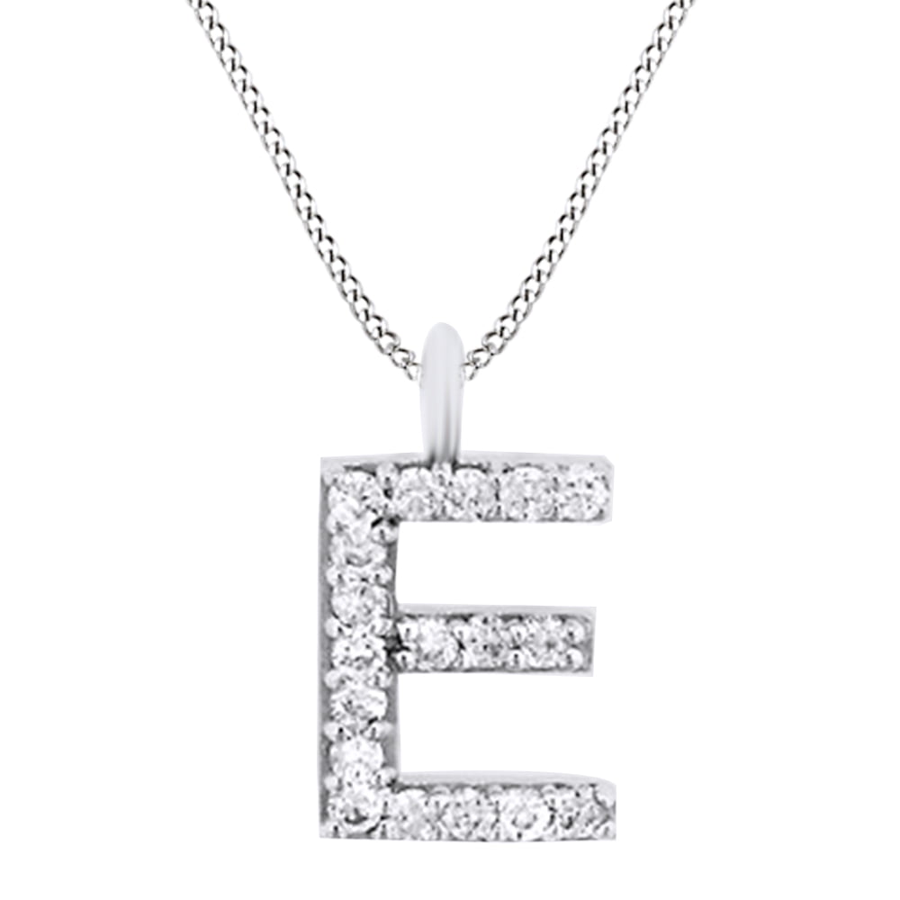 Jewel Zone US - 0.22 Ct Natural Diamond E Initial Letter Pendant