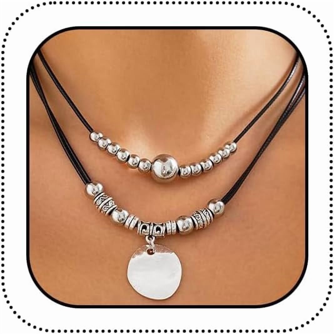 Vintage Layered Silver Beaded Cowgirl Choker Necklace Western Jewelry for Women, Statement Cowboy Coin Small Ball Necklaces Country Concert Accessories