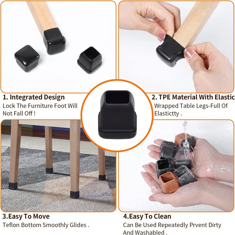 CHOK 24 PCS Chair Leg Sliders for Carpet Square Chair Glides Teflon Furniture Pads Bar Stool Chair Leg Protectors Caps Carpet Sliders Covers Cups for Table Desk Scratches Fit 0.8 1 Walmart