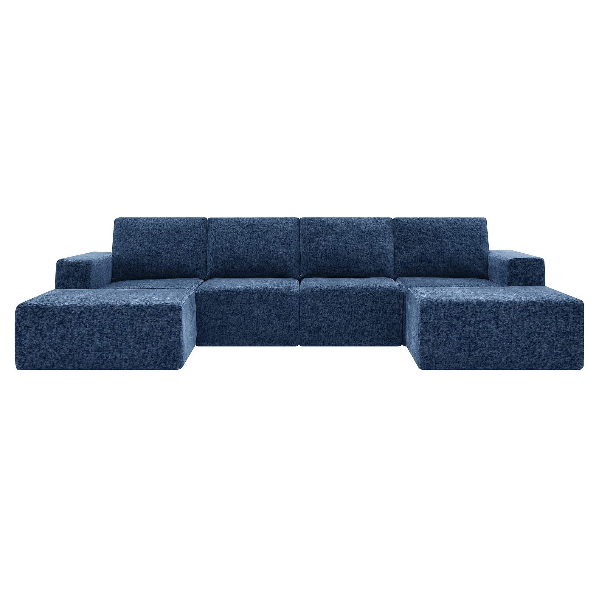 MAYEERTY 110x72" Modular U-Shaped Sectional Sofa - Luxury Chenille Floor Couch with Ottomans/Deep Seat, No Assembly for Living Room/Bedroom, 3 Colors