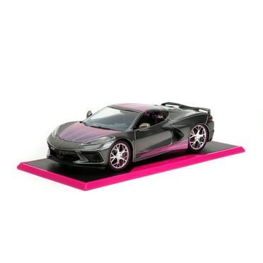 Pink Slips 1:24 W2 2020 Chevy Corvette Stingray Die-Cast Car w/Base, Toys for Kids and Adults(Metallic Grey/Pink)