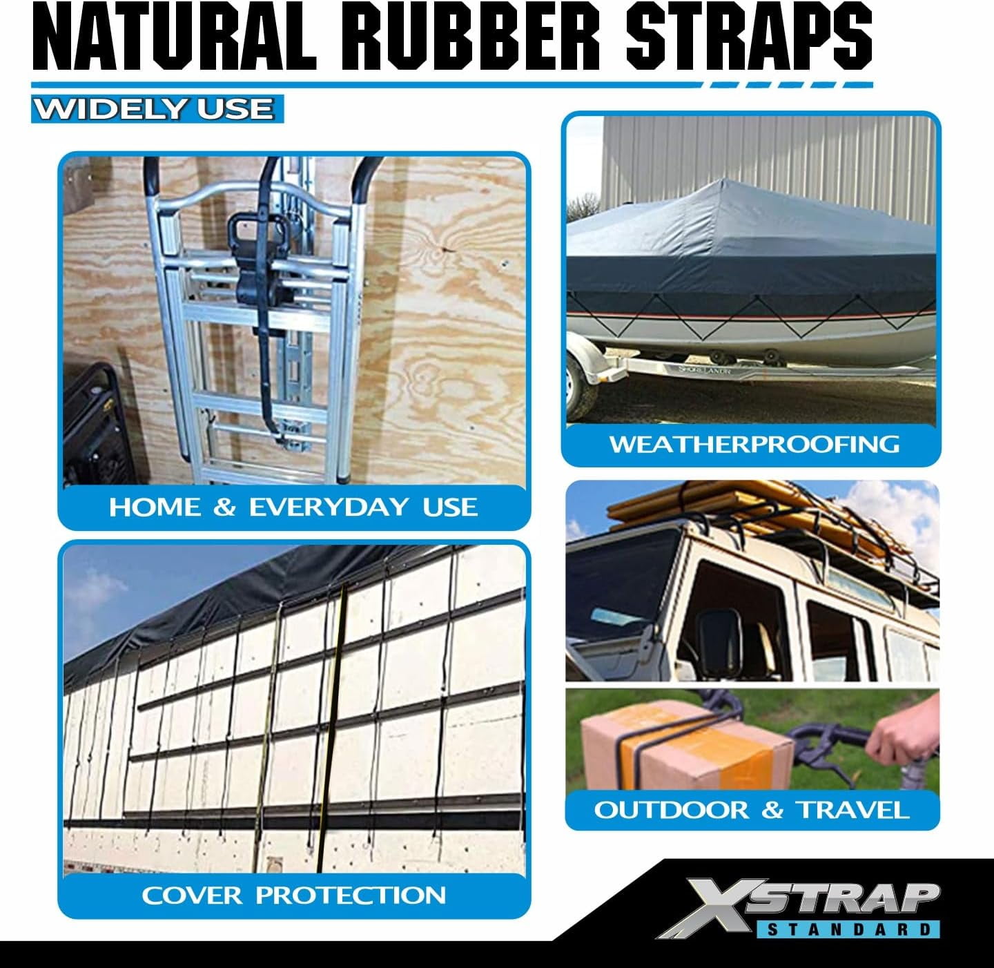 20 Pack Multiple Size Natural Rubber Tarp Bungee Straps 100% EPDM Tie Down Cords with S Hooks Heavy Duty Ideal for Securing Tarps