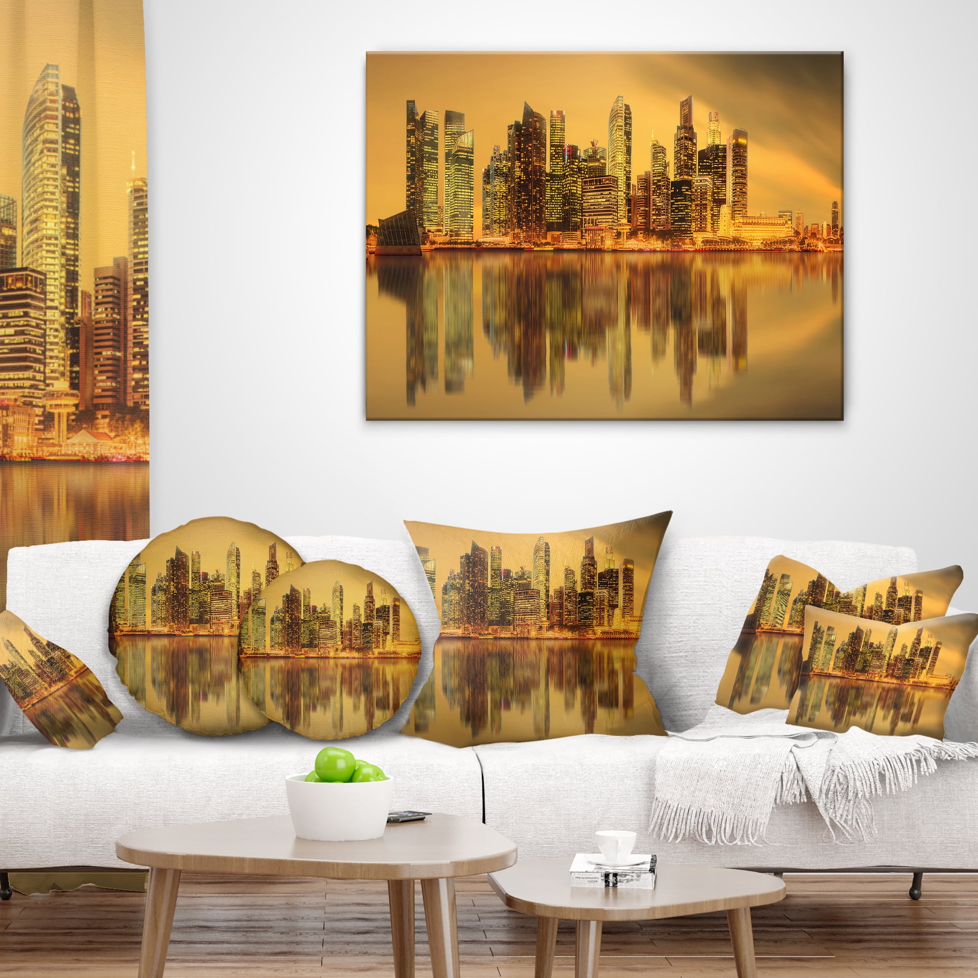 Designart Singapore Marina Bay Skyscrapers - Cityscape Throw Pillow - 18x18