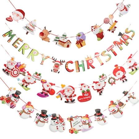 

1 Set/4pcs 3m Christmas String Flag Decorative Backdrop Banner Christmas Pendant