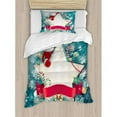 thumbnail image 3 of Christmas Duvet Cover Set Queen Size, Santa Claus Star Banner Snowflakes Ribbon and Candy Cane Tree Winter Season Theme, Decorative 3 Piece Bedding Set with 2 Pillow Shams, Red White, by Ambesonne, 3 of 3
