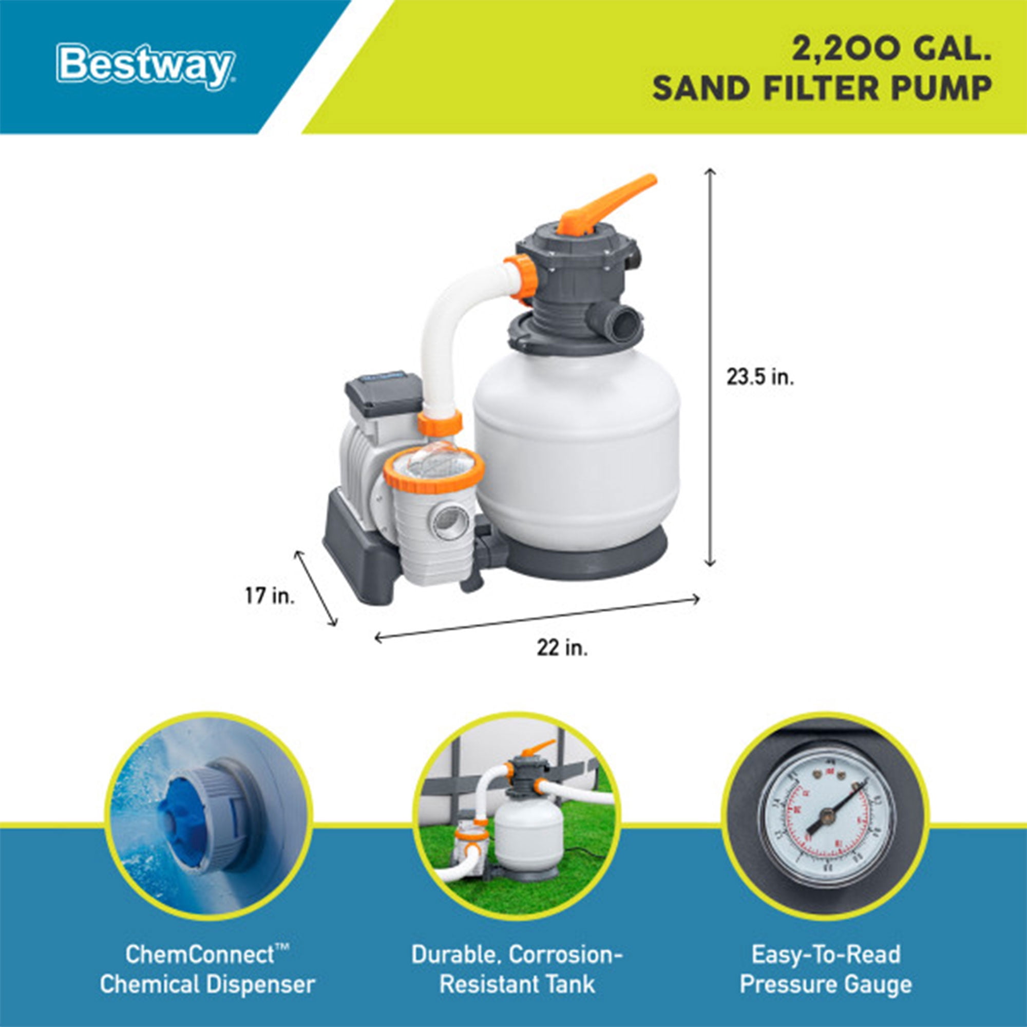 Bestway Flowclear 2200 GPH Sand Filter Pump for Above Ground Swimming Pool