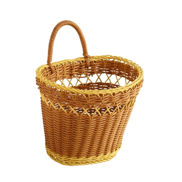 Cesta colgante de pared organizadora de almacenamiento Cesta colgante de pared tejida multifuncional Marrón y amarillo