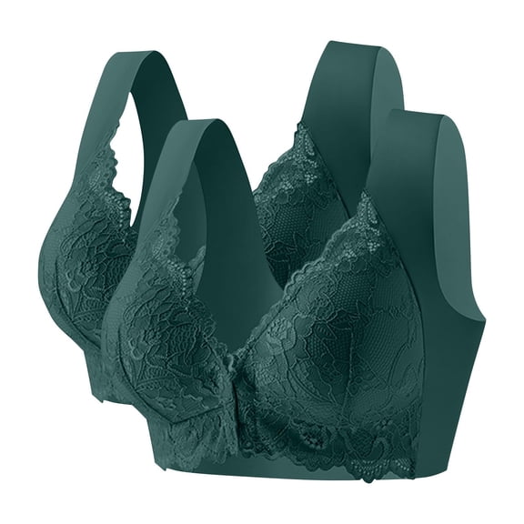 2pc Pack Front Closure Bras for Women Adjustable Front Closure Bras Comfort Bra Sleep Bras Everyday Bras Lder Womens Bras Stretch No Underwire Sleep Bras,Green,L