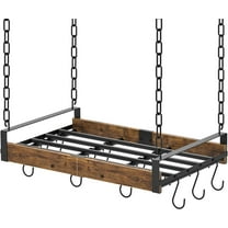 Hanging Pot Rack, 24x13 Inch Pot Hangers for Kitchen with 12 S-Shaped Hooks, Vintage Ceiling Mounted Pan Holder with Raised Edges for Cookware Storage, Rustic Brown and Classic Black