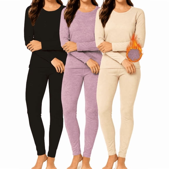 Thermal Underwear for Women 3-Pack Long Johns Top & Bottom Sets Soft Warm Winter Base Layers for Women Cold Weather M