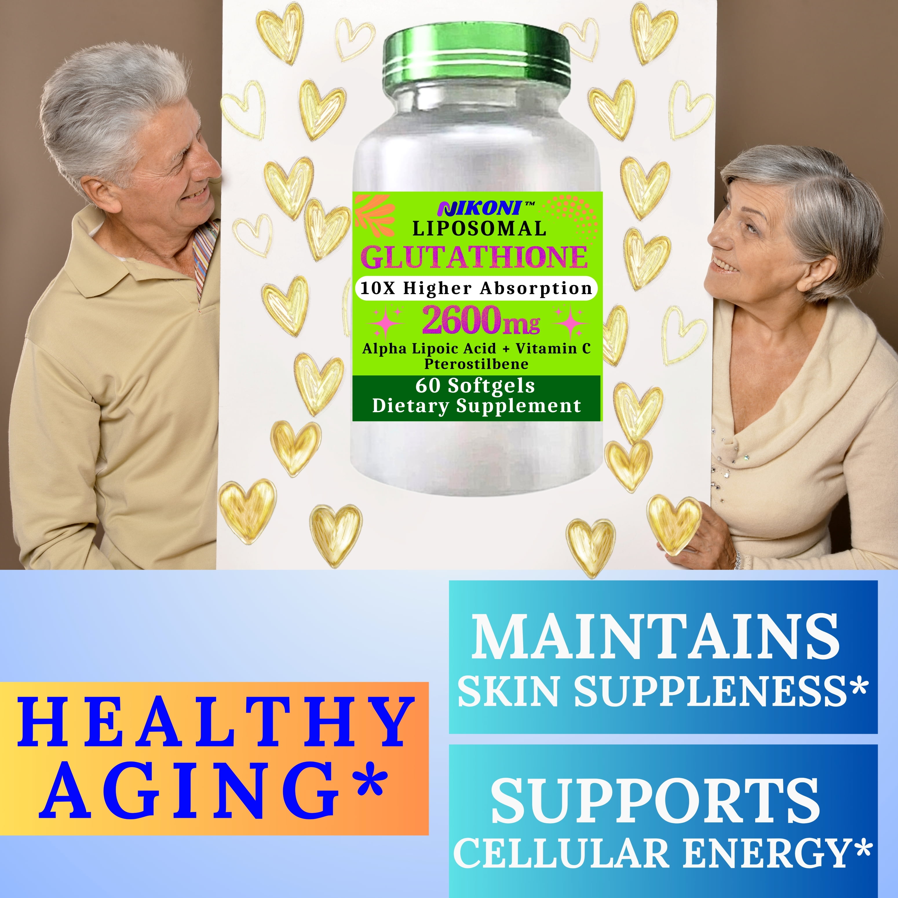 Nikoni Liposomal Glutathione Supplement, 2600 mg with Antioxidant, Supports Skin, Cellular & Immune Wellness – 120 Softgels
