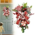 thumbnail image 2 of Red Candy Cane Christmas Wreath Artificial Garland with Pine Needles, Candy, and Snowflakes for Front Door Wall Hanging Holiday Xmas Decor, 2 of 7