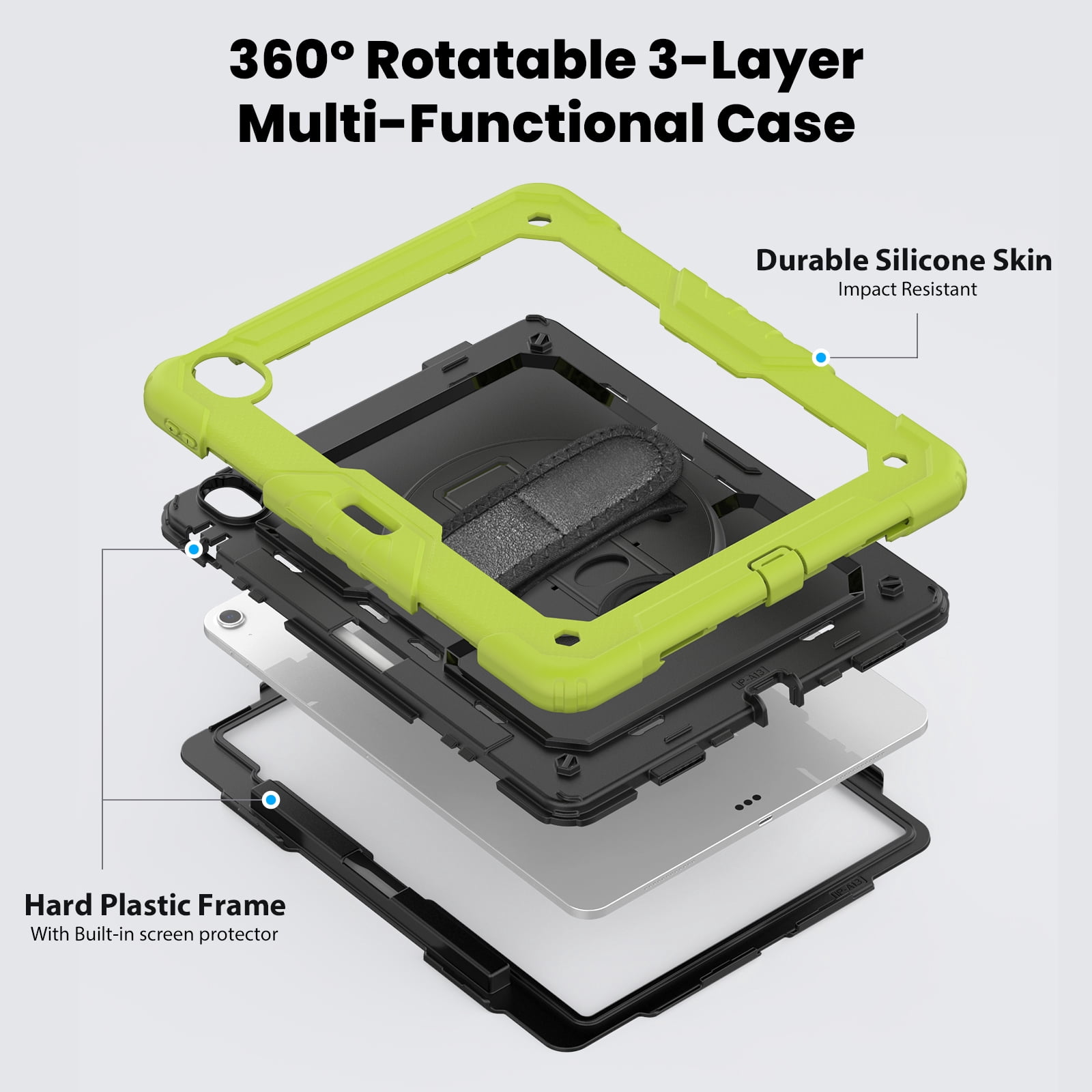 Allytechgroup iPad Pro 13 2024 Case with Screen Protector / Shoulder Strap/ Pencil Holder, Heavy Duty Shockproof Rugged Handle Kickstand Bumper Case Cover for Apple iPad Pro 13 Inch 2024 M4,Green