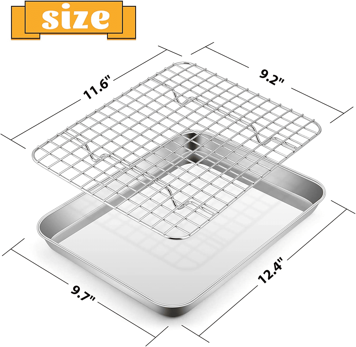  Baking Sheet with Rack Set, E-far 16”x12” Stainless Steel Cookie  Sheet Pan for Oven, Rimmed Metal Tray with Wire Cooling Rack for Cooking  Roasting Resting Bacon Meat Steak - Dishwasher Safe