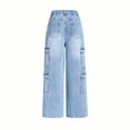 thumbnail image 6 of NIEWTR Girls Size 10-12 High Waist Parachute Pants Casual Straight Streetwear Heart Embroidered Denim Pants Teen Girl Trendy Clothes Baggy Denim Cargo Casual Jeans,8-9 Years, 6 of 6