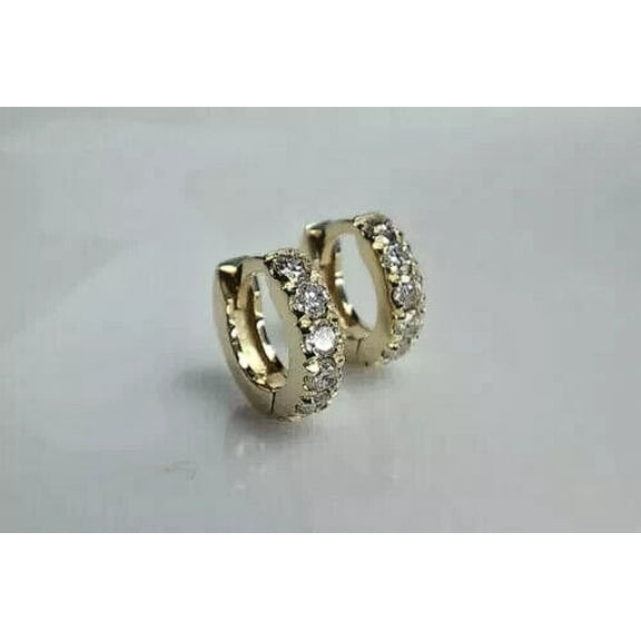 1 Ct Round Cut Lab Created VVS1/D Diamond Huggie Hoop Earrings, 14k Yellow Gold Plated