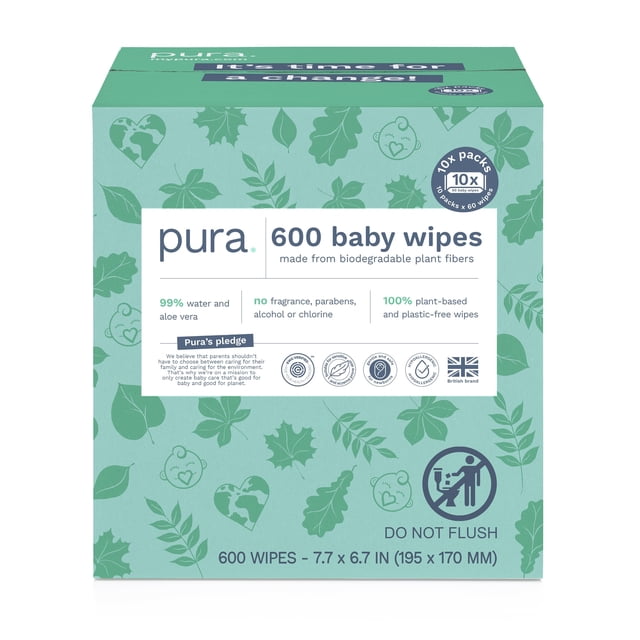 Toallitas para bebés Pura Natural Sensitive 99% de agua sin perfume x600
