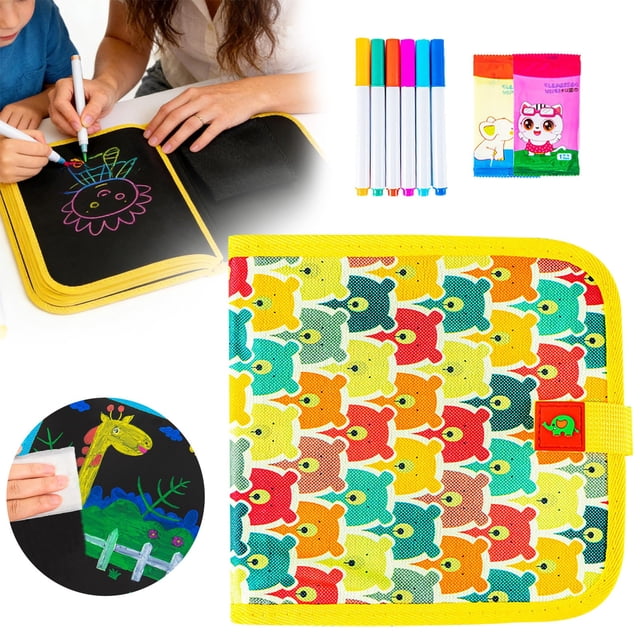 Reusable Book and Pens - Erasable Coloring Book Drawing Sketchpad with 6 Pens, Robust Reusable Material, Endless Fun for Home School Travel, YE