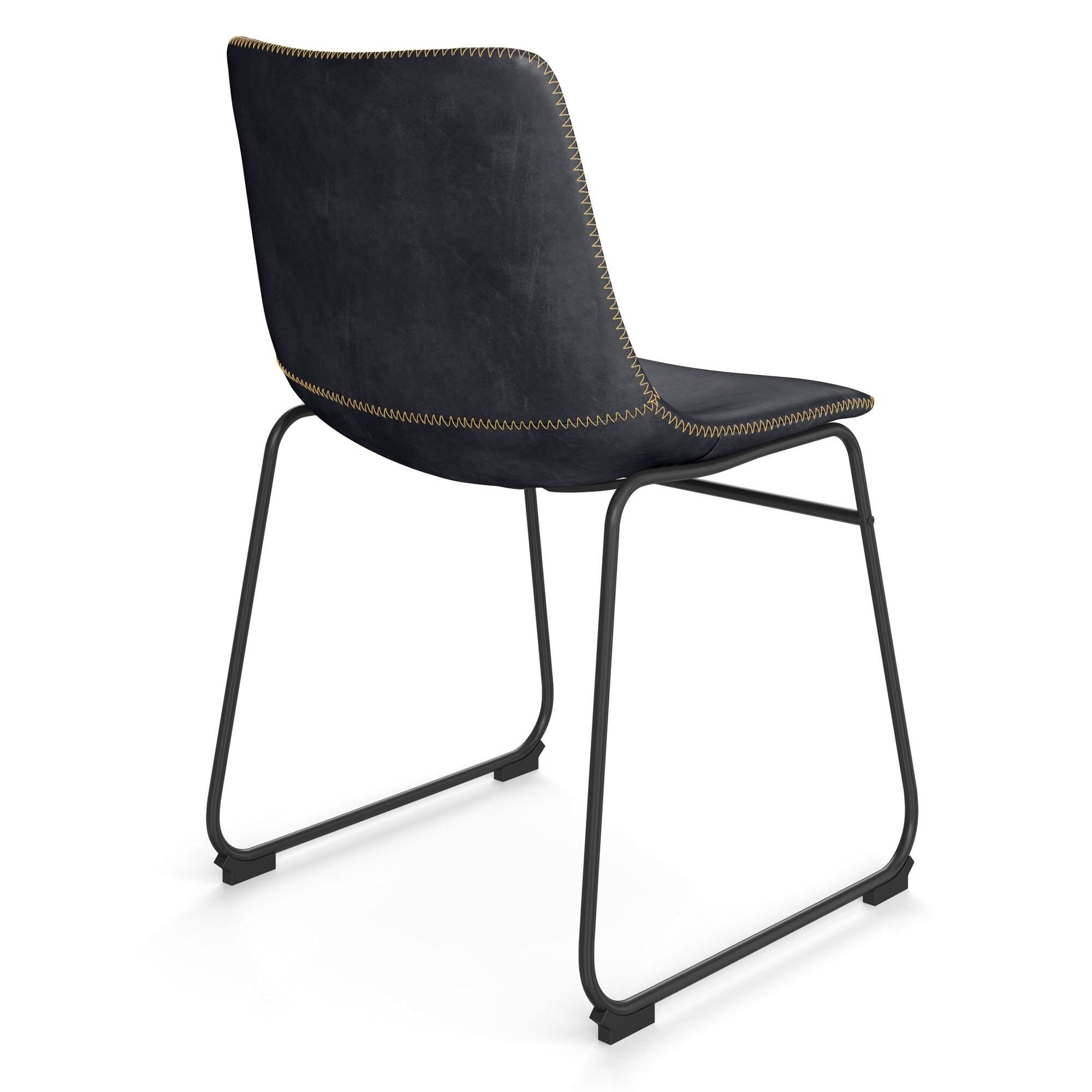 Petra Vegan Leather Side Chairs with Black Legs (Set of 2) Black / Black Legs