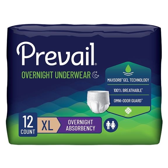 Prevail Disposable Underwear Pull On with Tear Away Seams X-Large, PVX-514, Overnight, 48 Ct