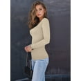 thumbnail image 6 of Womens Long Sleeve Shirts Square Neck Tops Ribbed Knit Basic Crop Tops Fall Outfits Fashion Clothes Cream White XXXL, 6 of 8