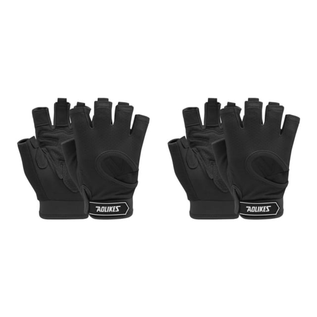 Yuarrent guantes de gimnasio de fitness entrenamiento guante de medio dedo levantamiento de pesas almohadilla de palma equipo de culturismo Negro/M 2piezas