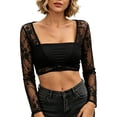 thumbnail image 2 of Conairie Women Swimsuit Coverup Crop Top Long Sleeve Shawl Lace Short Sleeve Shrug Lace Lined Cardigan Solid Color Black L, 2 of 4