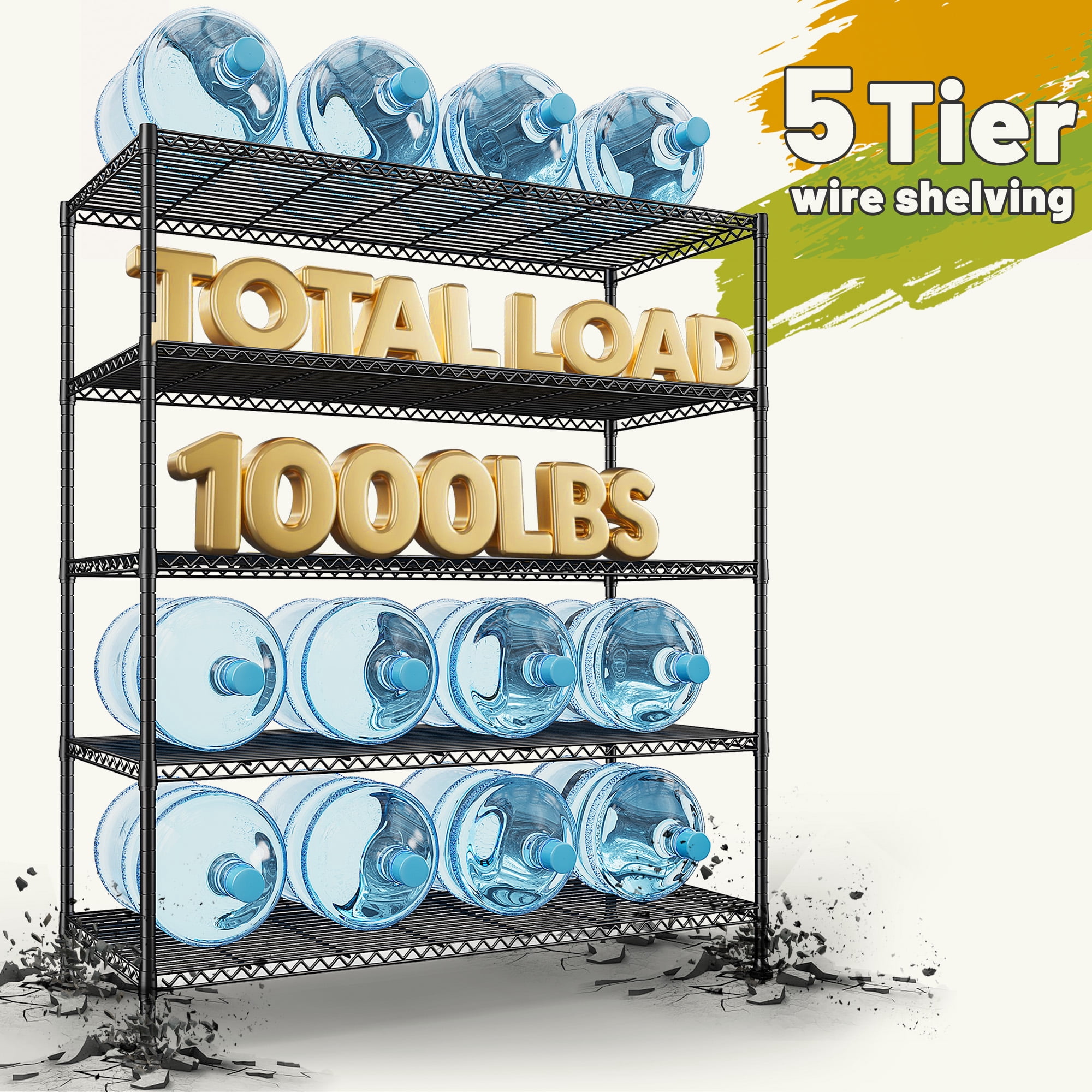 REIBII 45.3"W Metal Shelves Adjustable Wire Shelving for Storage Pantry Kitchen Living Room Shelves