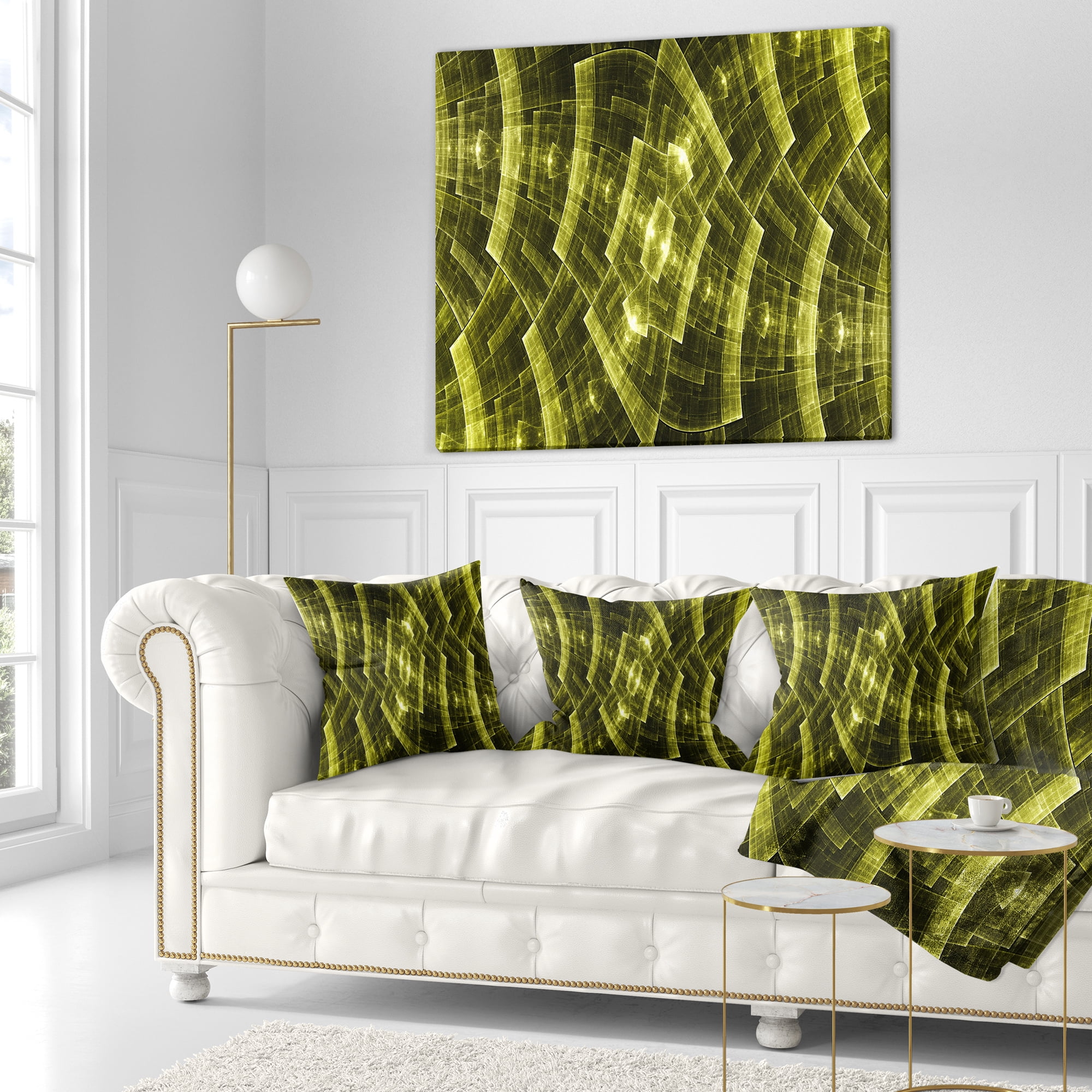 Designart Golden Psychedelic Fractal Metal Grid Art - Abstract Throw Pillow - 18x18