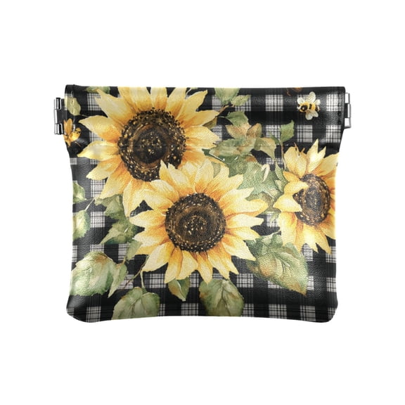 PU Leather Coin Wallet with Snap Closure Clutch Bag Holder Small Wallet Beautiful Sunflowers