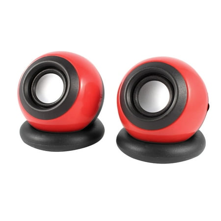 Unique Bargains 2 x Red Black Volume Control 2.0 Channel USB  Ball Speaker Stereo Sound