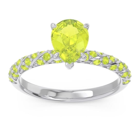 Diamond-Capitals 1.30 Carat Pear Cut Peridot Gemstone Beautiful Engagement Ring for Ladies in Solid 18K White Gold Size 7