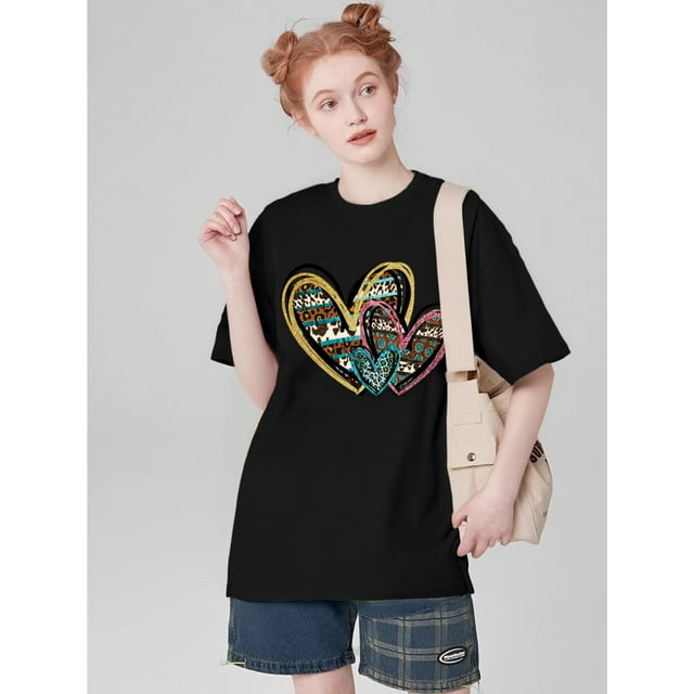 His & Hers Valentine's Day T-Shirts - 100% Cotton, 220g, Heart Pattern in Golden Glitter - Casual Knit Fabric, Short Sleeve, Round Neck - Perfect for Couples, Ideal Gift for Him or Her, Valentines Da