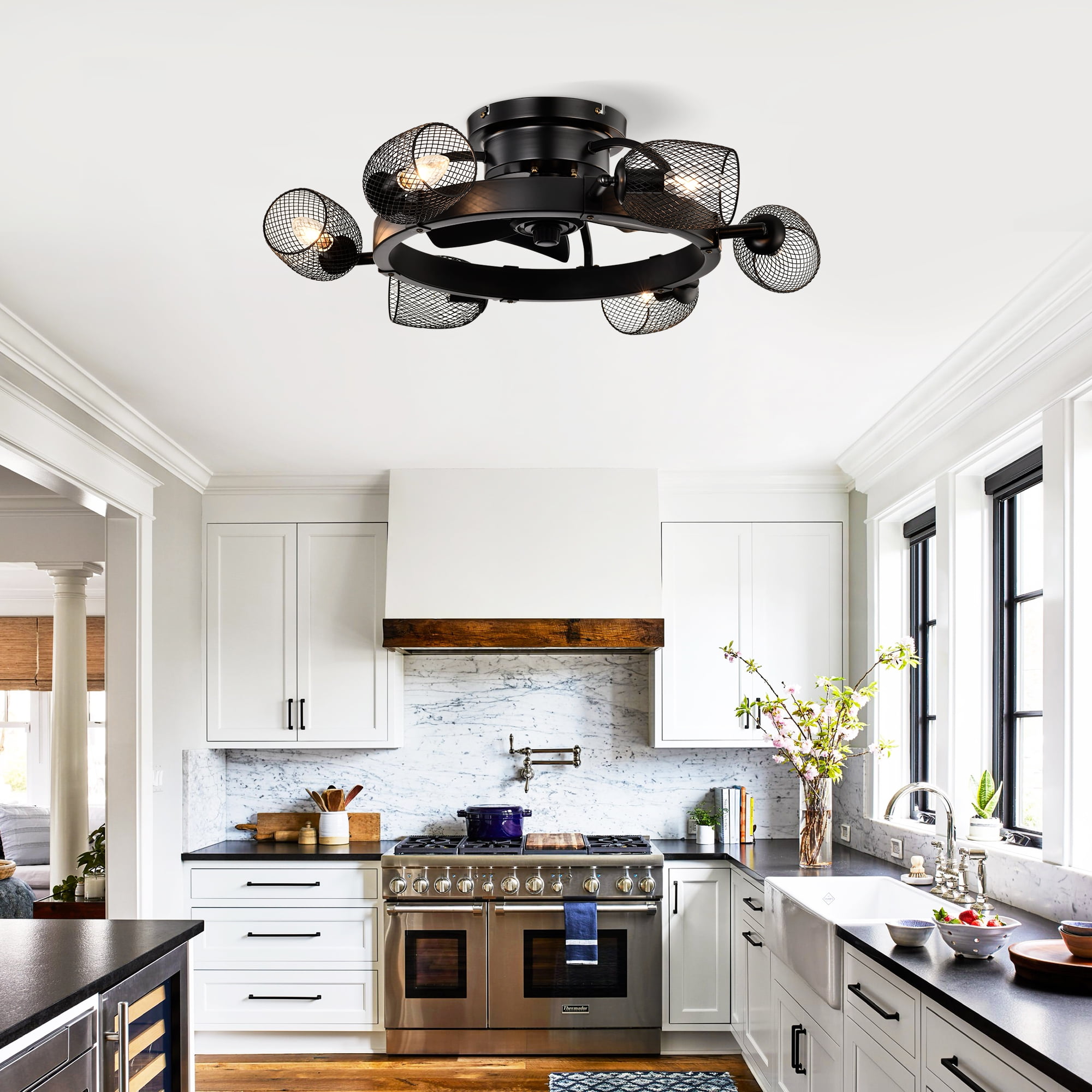Izzovium 25.8'' Industrial Ceiling Fan with 5 ABS Blades and Remote, Matte Black, for Home and Office Use