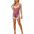 thumbnail image 2 of INSPIRE CHIC Women's Sleepwear Lace Trim Satin Lingerie Silk Cami with Shorts Pajama Set S Lotus Pink, 2 of 5
