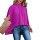 thumbnail image 4 of Camiseta informal holgada, de media manga y de color liso, talla L, de verano, color rojo rosa y cuello alto para mujer, 4 of 6