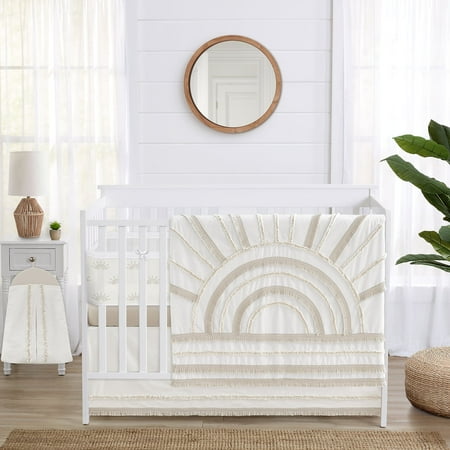 Sweet Jojo Designs Tufted Sun Ivory and Beige Crib Bedding + BreathableBaby Breathable Mesh Liner Pad