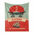 thumbnail image 1 of Sushi Soft Flannel Fleece Throw Blanket, Popular Japanese Cultural Torii Gate and Sushi with Cartoon Mountains, Cozy Plush for Indoor and Outdoor Use, 70" x 90", Multicolor, by Ambesonne, 1 of 6